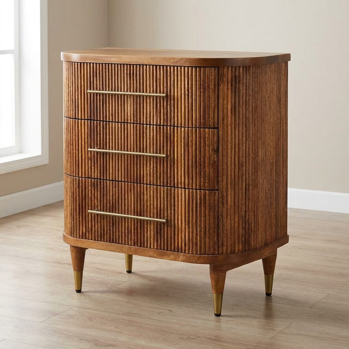 Emerson Ribbed 3-Drawer Dresser - Solid Mango Wood Storage Chest for Bedroom - main view showing handcrafted solid mango...