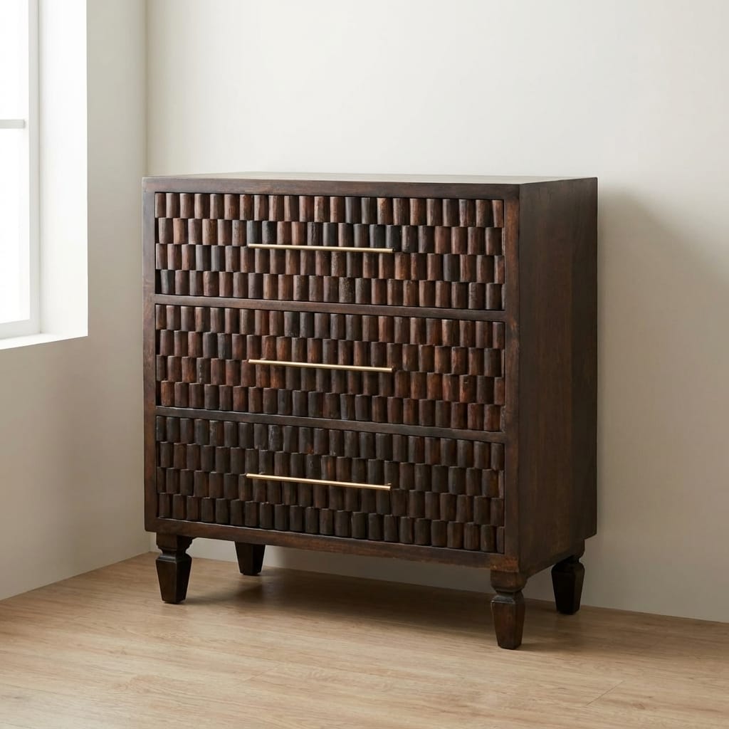 Farmhouse Arno Dresser - Solid Mango Wood Storage Chest for Bedroom - main view showing handcrafted solid mango wood dresser