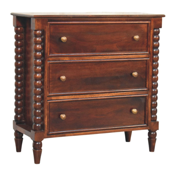 Functional Barclay 3 Drawer Dresser - Solid Mango Wood Storage Chest for Bedroom - product view 2 showing handcrafted...