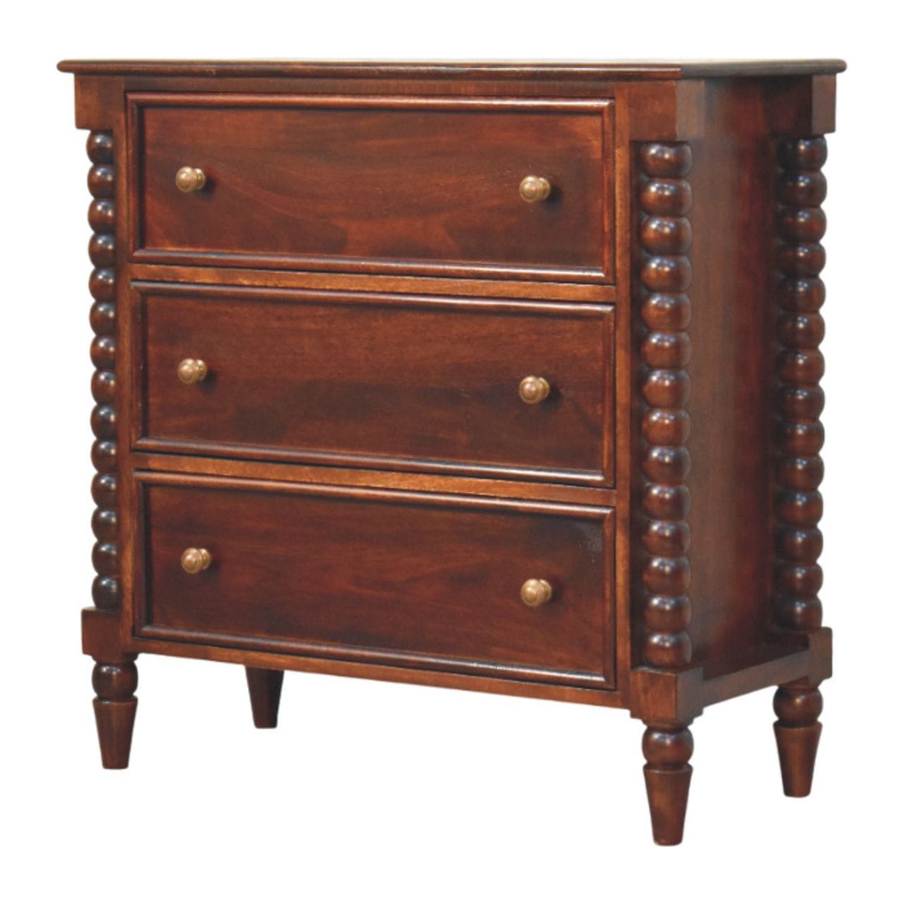 Functional Barclay 3 Drawer Dresser - Solid Mango Wood Storage Chest for Bedroom - main view showing handcrafted solid...