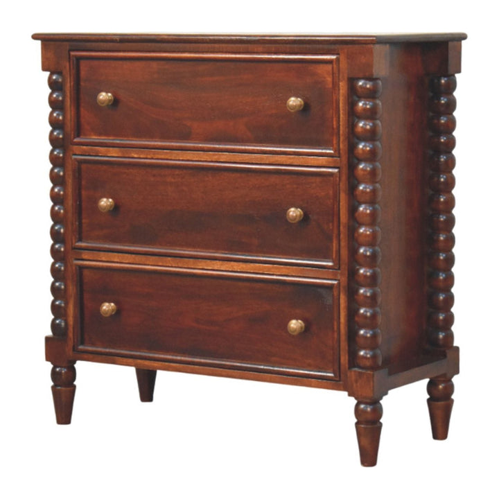 Functional Barclay 3 Drawer Dresser - Solid Mango Wood Storage Chest for Bedroom - main view showing handcrafted solid...