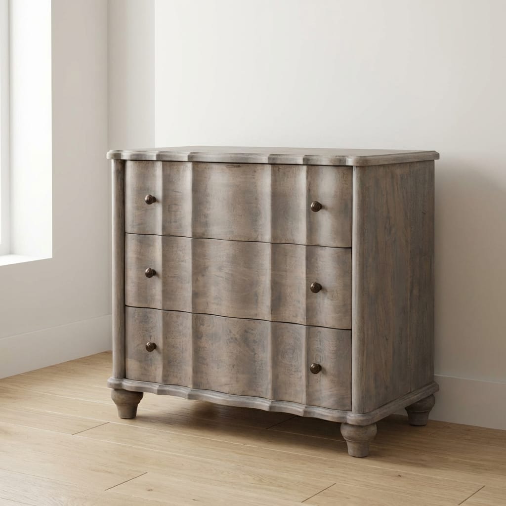 Handcrafted Curved Leg Dresser - Solid Mango Wood Storage Chest for Bedroom - main view showing handcrafted solid mango...