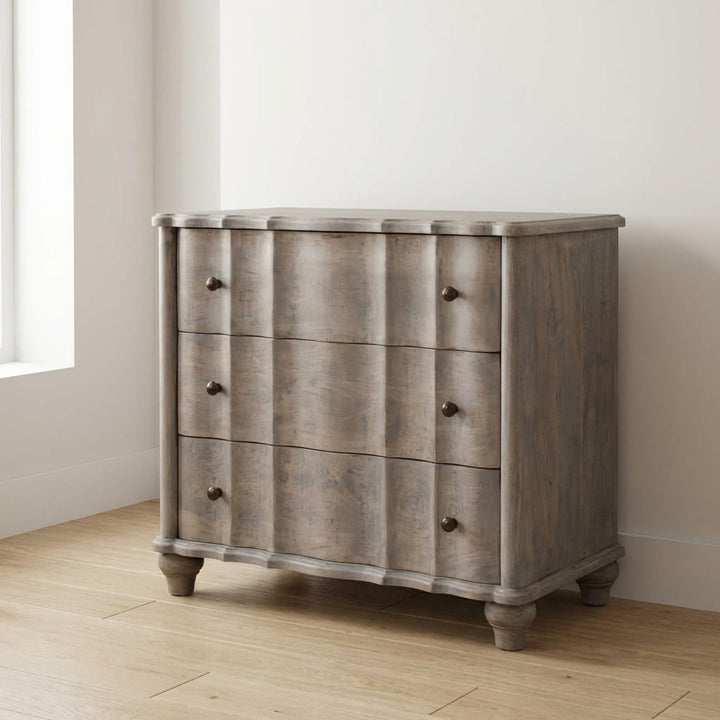 Handcrafted Curved Leg Dresser - Solid Mango Wood Storage Chest for Bedroom - main view showing handcrafted solid mango...