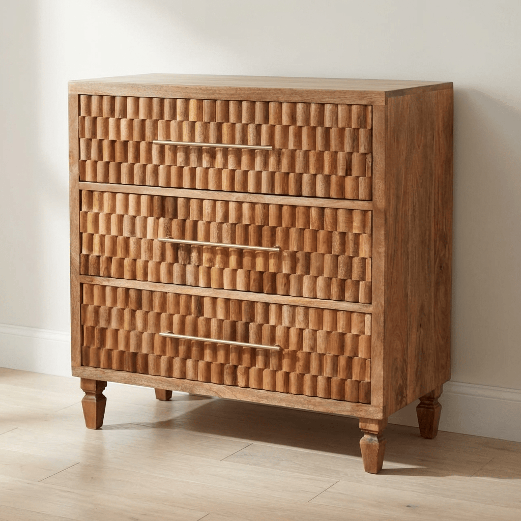 Mid-Century Modern Arno Dresser - Solid Mango Wood Storage Chest for Bedroom - main view showing handcrafted solid mango...