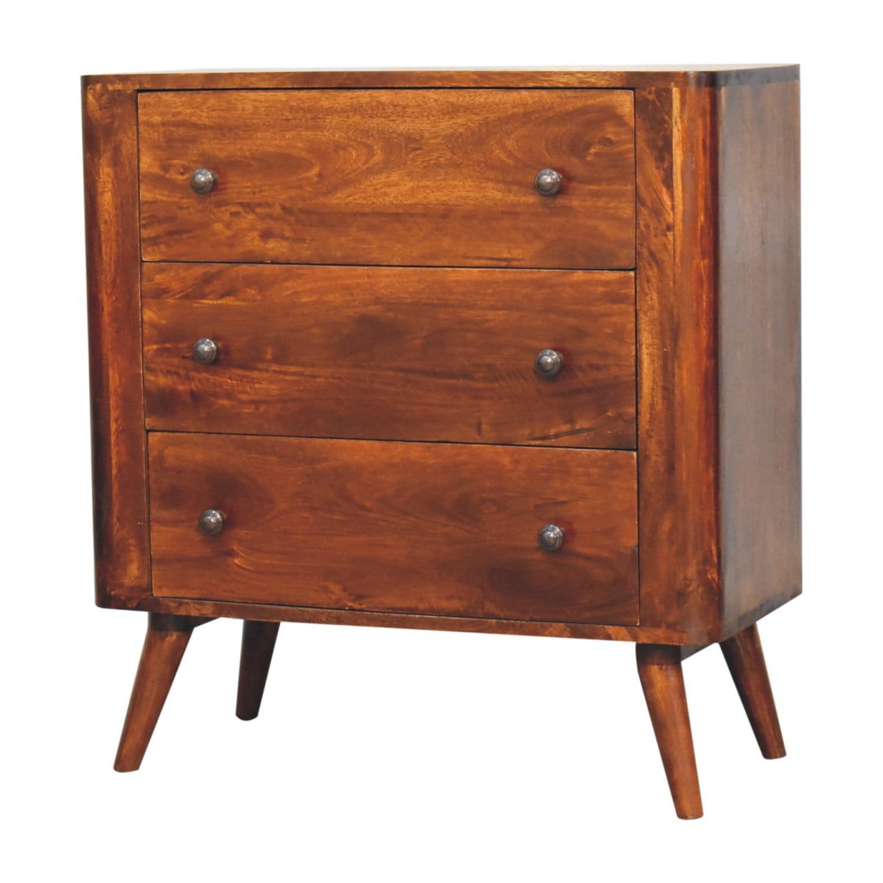 Mid-Century Modern Bera Dresser - Solid Mango Wood Storage Chest for Bedroom - product view 3 showing handcrafted solid...