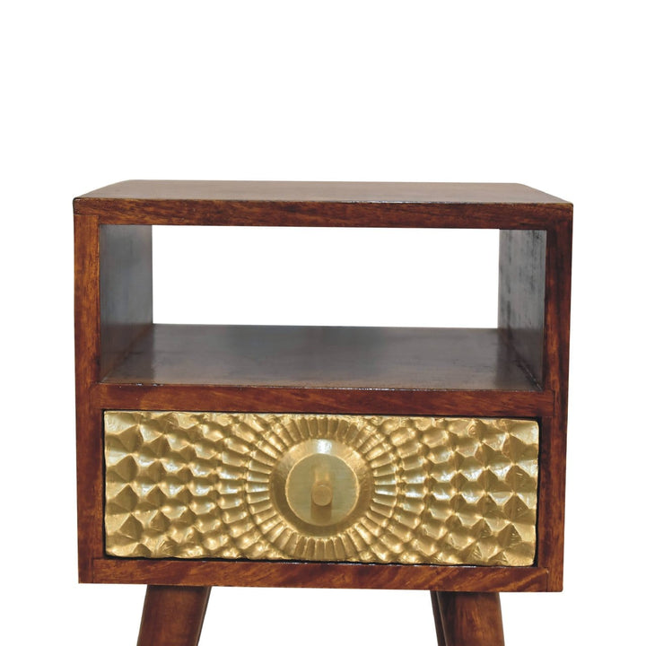 Eden Mini Nightstand - Solid Mango Wood Bedside Table for Bedroom - product view 5 showing handcrafted solid mango wood...