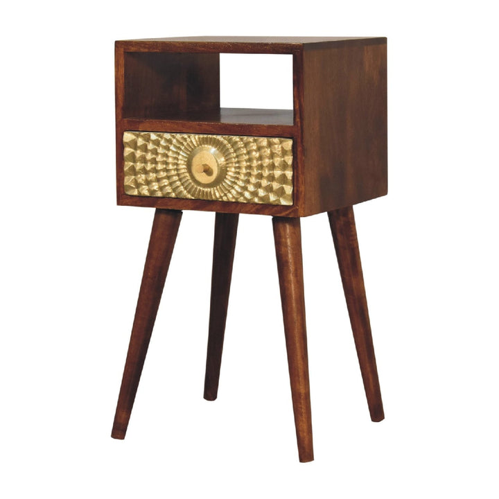 Eden Mini Nightstand - Solid Mango Wood Bedside Table for Bedroom - product view 4 showing handcrafted solid mango wood...