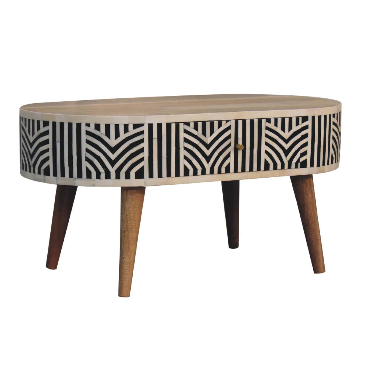 Edessa Bone Inlay Coffee Table - Solid Mango Wood Center Table for Living Room - product view 3 showing handcrafted solid...