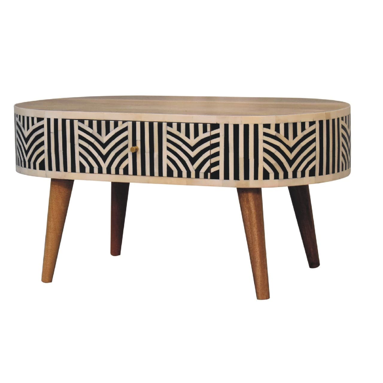 Edessa Bone Inlay Coffee Table - Solid Mango Wood Center Table for Living Room - product view 2 showing handcrafted solid...