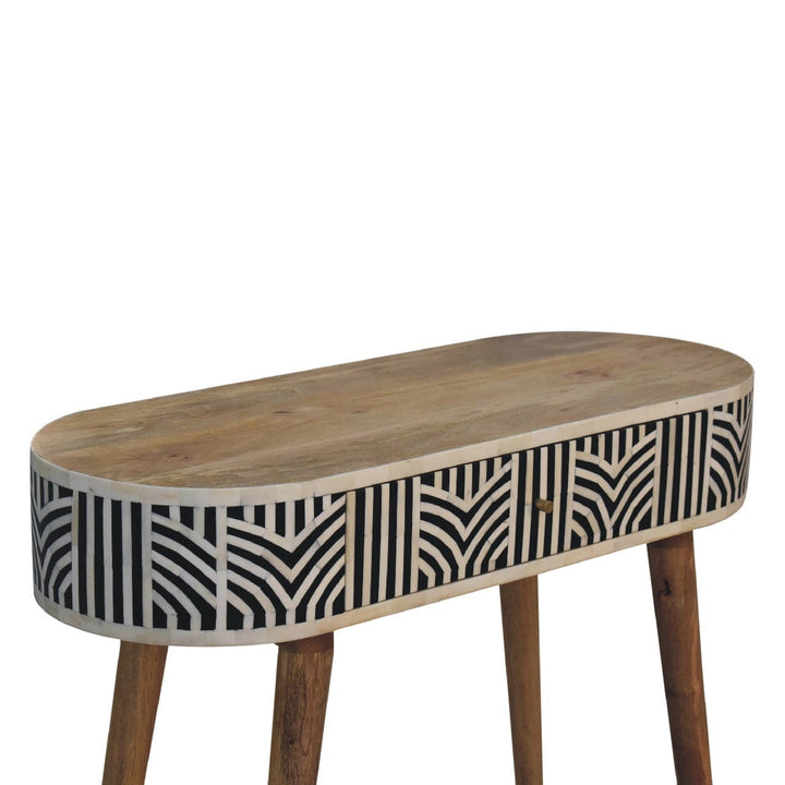 Edessa Bone Inlay Console Table - Solid Mango Wood Hallway Console for Entryway with unique striped design.