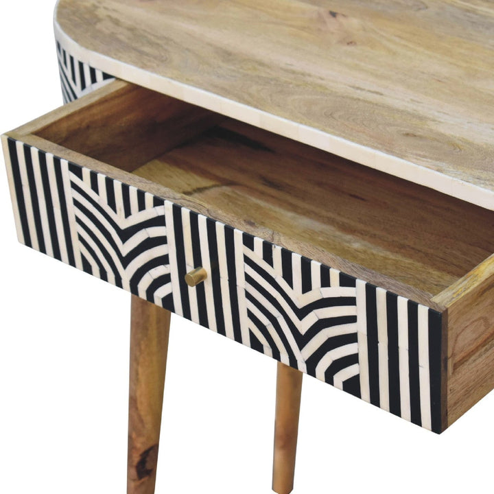 Edessa Bone Inlay Console Table - Solid Mango Wood Hallway Console for Entryway showing drawer detail.