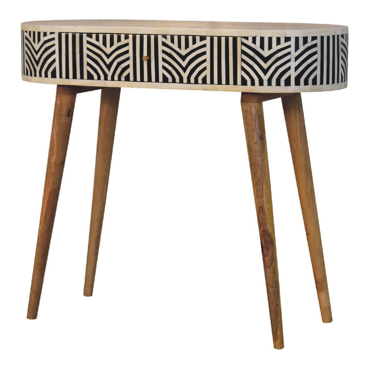 Edessa Bone Inlay Console Table - Solid Mango Wood Hallway Console for Entryway with unique geometric design.