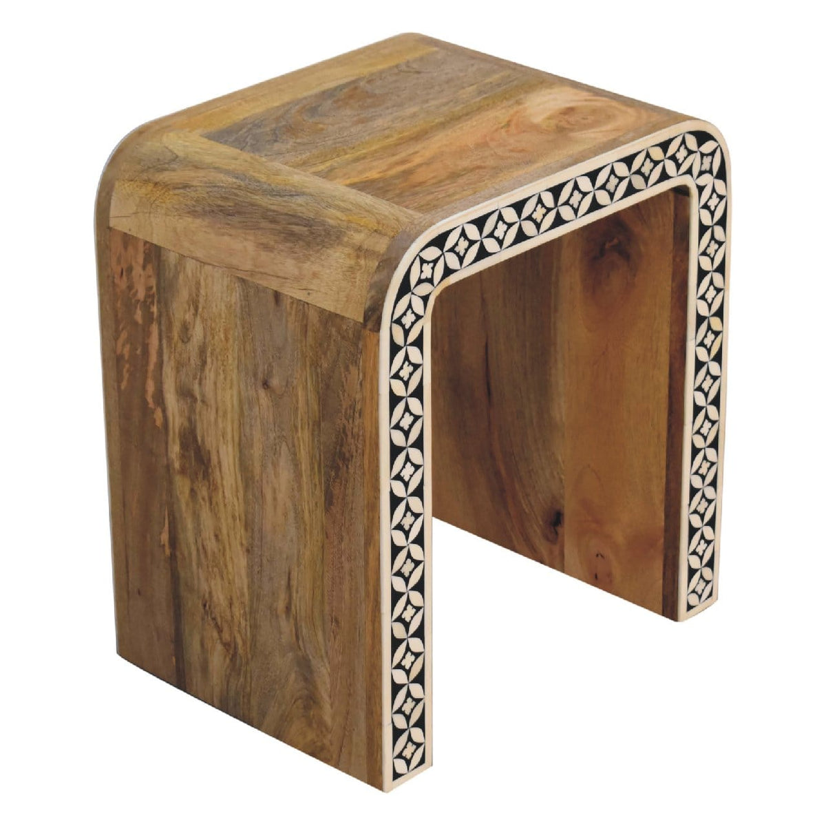 Edessa Bone Inlay End Table - Solid Mango Wood Side Table for Living Room - product view 6 showing handcrafted solid...