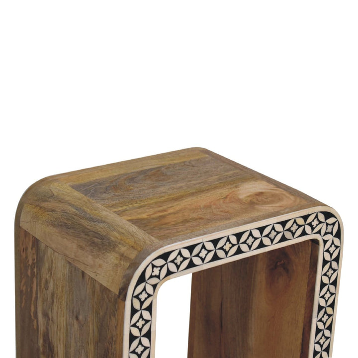 Edessa Bone Inlay End Table - Solid Mango Wood Side Table for Living Room - product view 5 showing handcrafted solid...