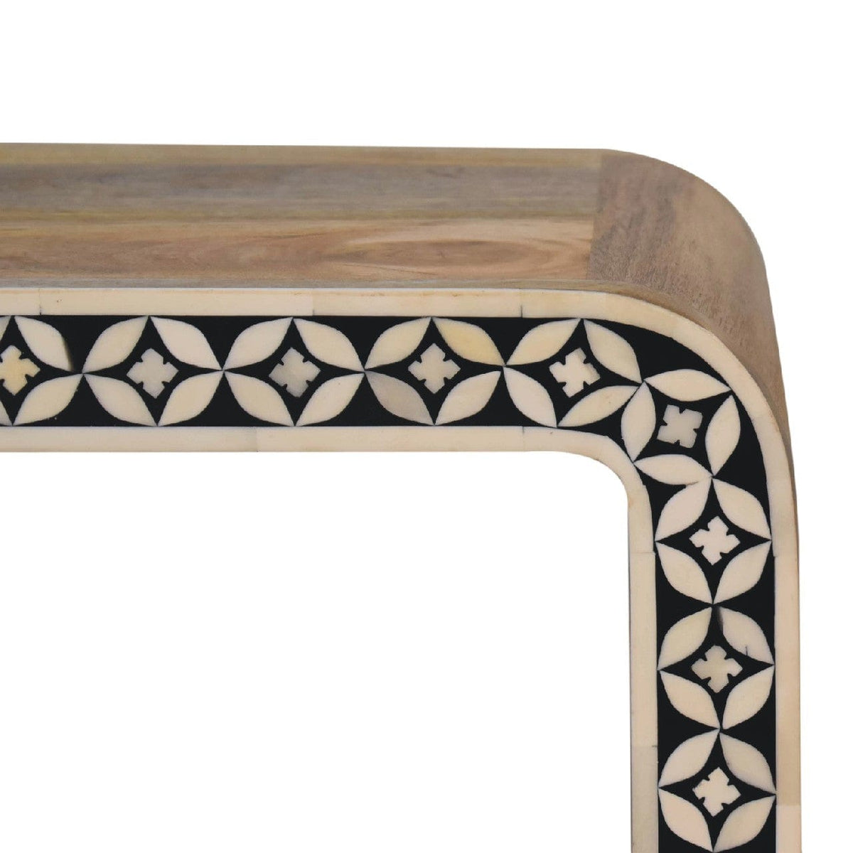 Edessa Bone Inlay End Table - Solid Mango Wood Side Table for Living Room - product view 4 showing handcrafted solid...