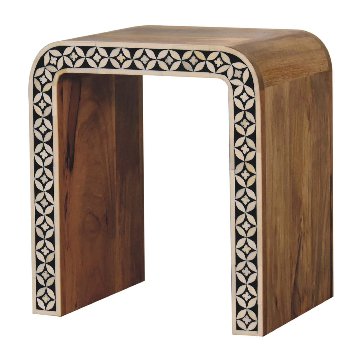 Edessa Bone Inlay End Table - Solid Mango Wood Side Table for Living Room - product view 3 showing handcrafted solid...