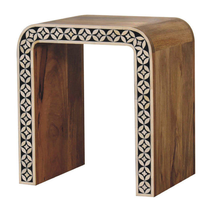 Edessa Bone Inlay End Table - Solid Mango Wood Side Table for Living Room - product view 3 showing handcrafted solid...
