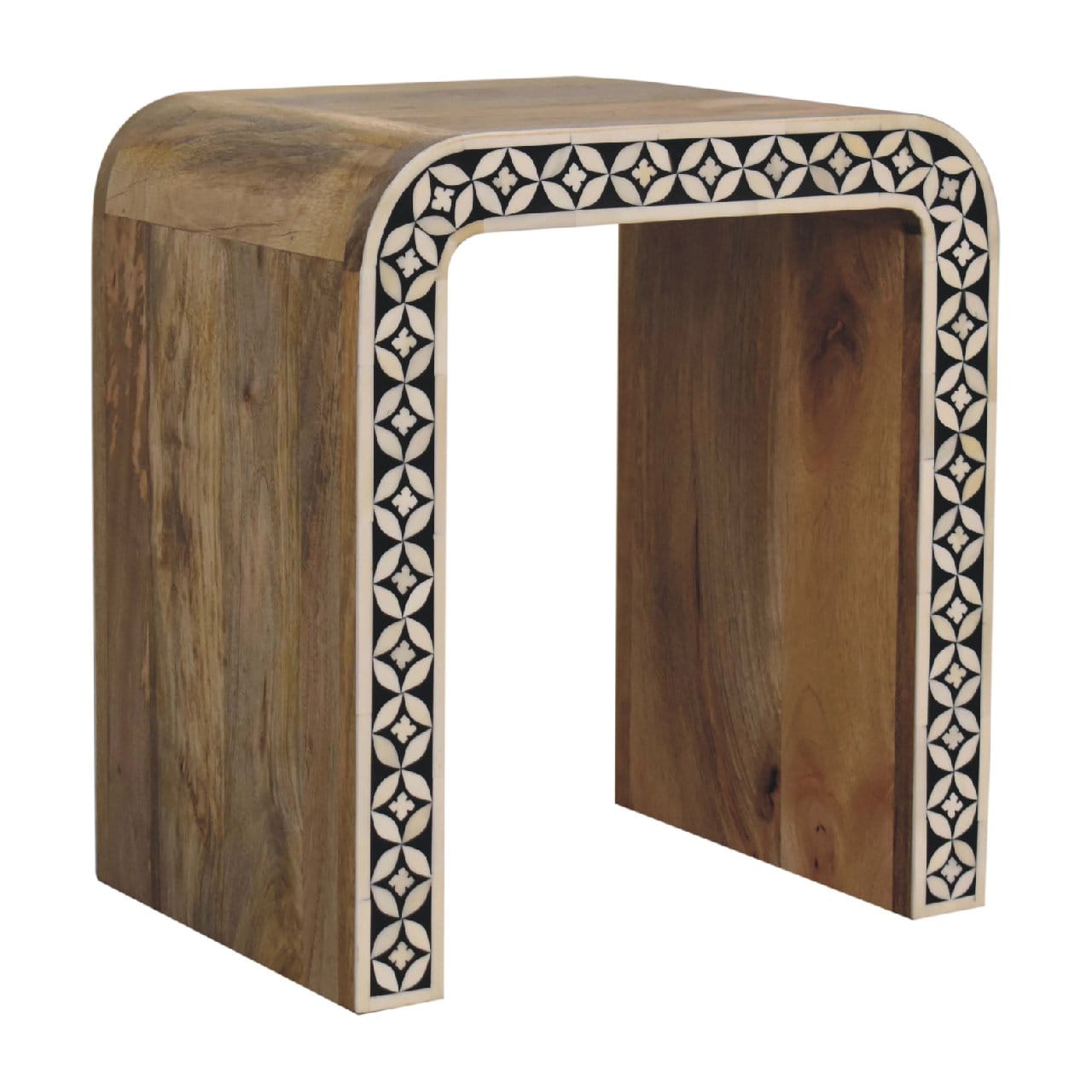 Edessa Bone Inlay End Table - Solid Mango Wood Side Table for Living Room - product view 2 showing handcrafted solid...