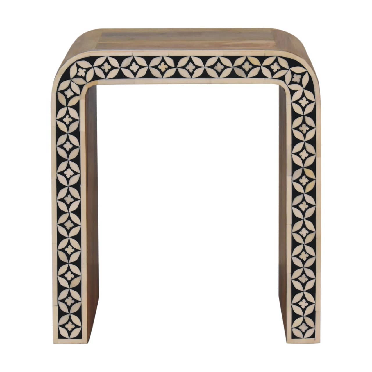 Edessa Bone Inlay End Table - Solid Mango Wood Side Table for Living Room - main view showing handcrafted solid mango...