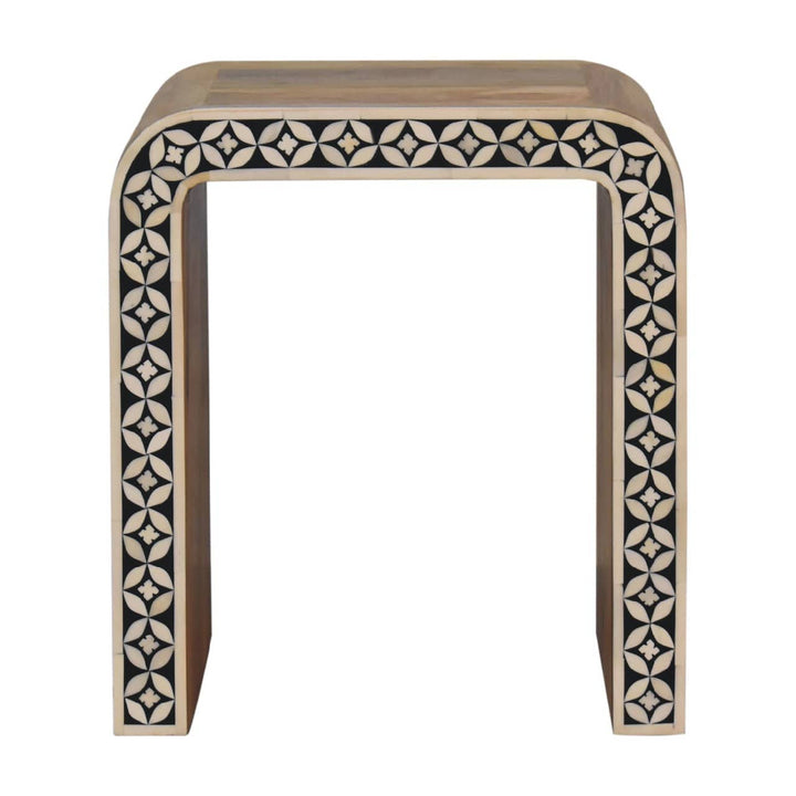 Edessa Bone Inlay End Table - Solid Mango Wood Side Table for Living Room - main view showing handcrafted solid mango...