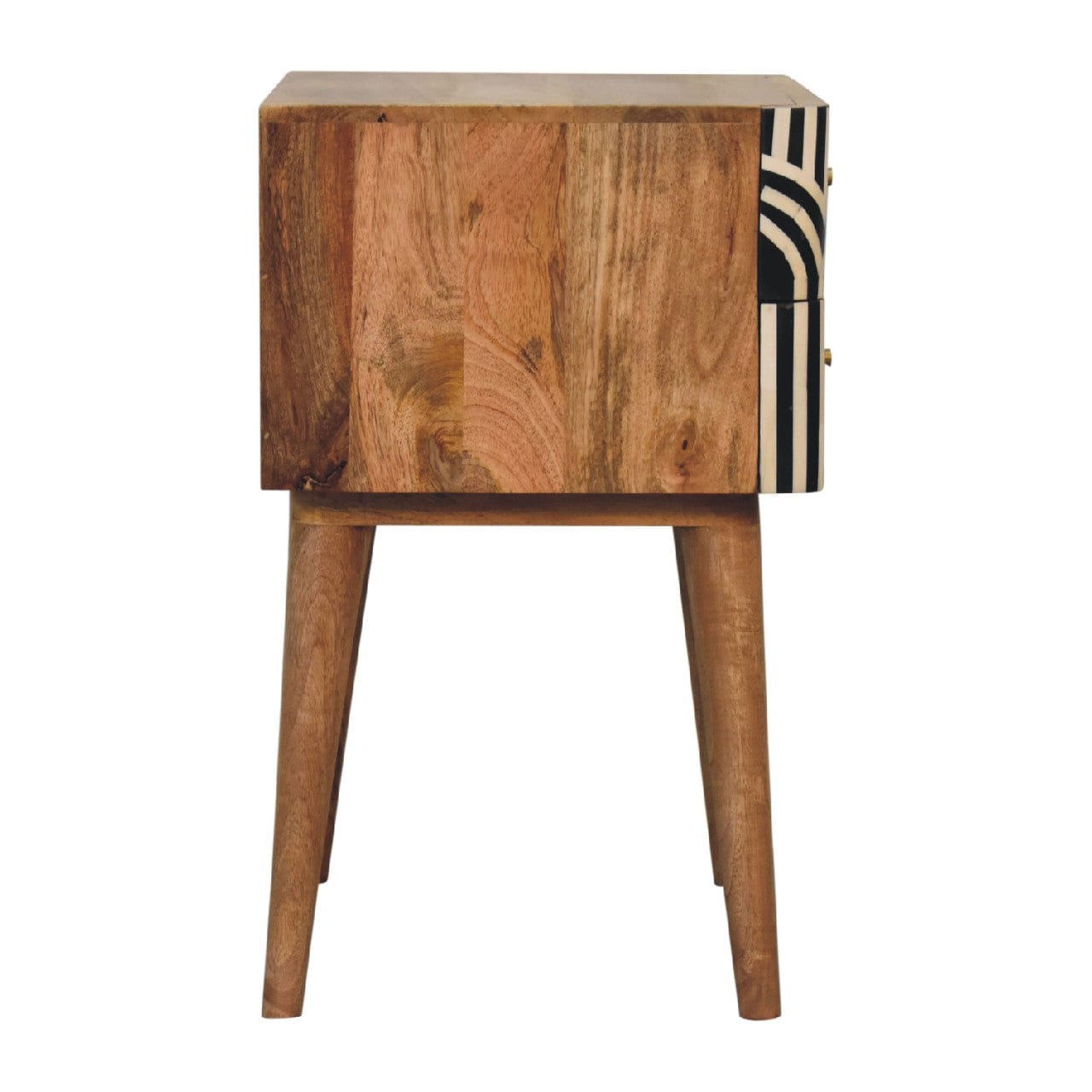 Edessa Bone Inlay Nightstand - Solid Mango Wood Bedside Table for Bedroom - product view 8 showing handcrafted solid...