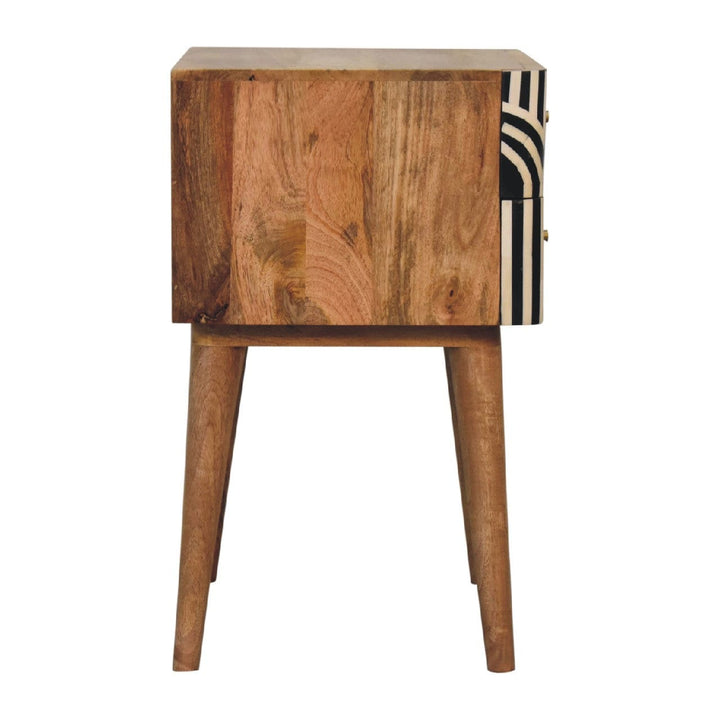 Edessa Bone Inlay Nightstand - Solid Mango Wood Bedside Table for Bedroom - product view 8 showing handcrafted solid...