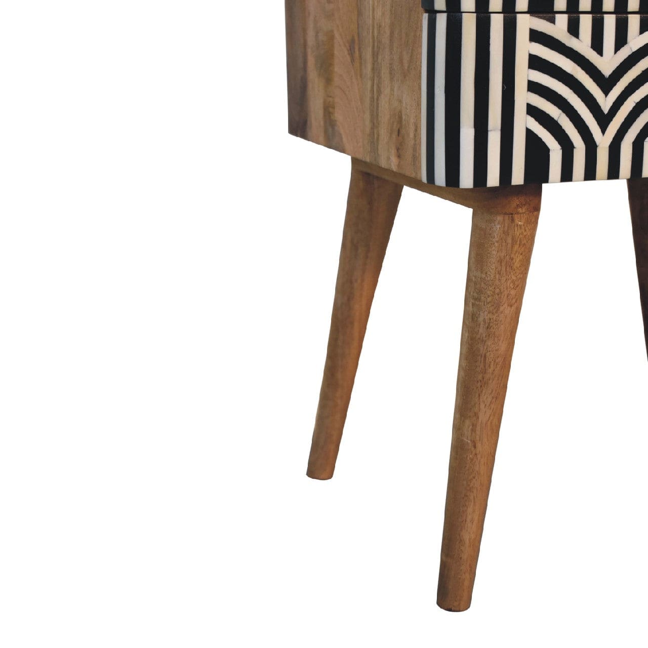 Edessa Bone Inlay Nightstand - Solid Mango Wood Bedside Table for Bedroom - product view 7 showing handcrafted solid...