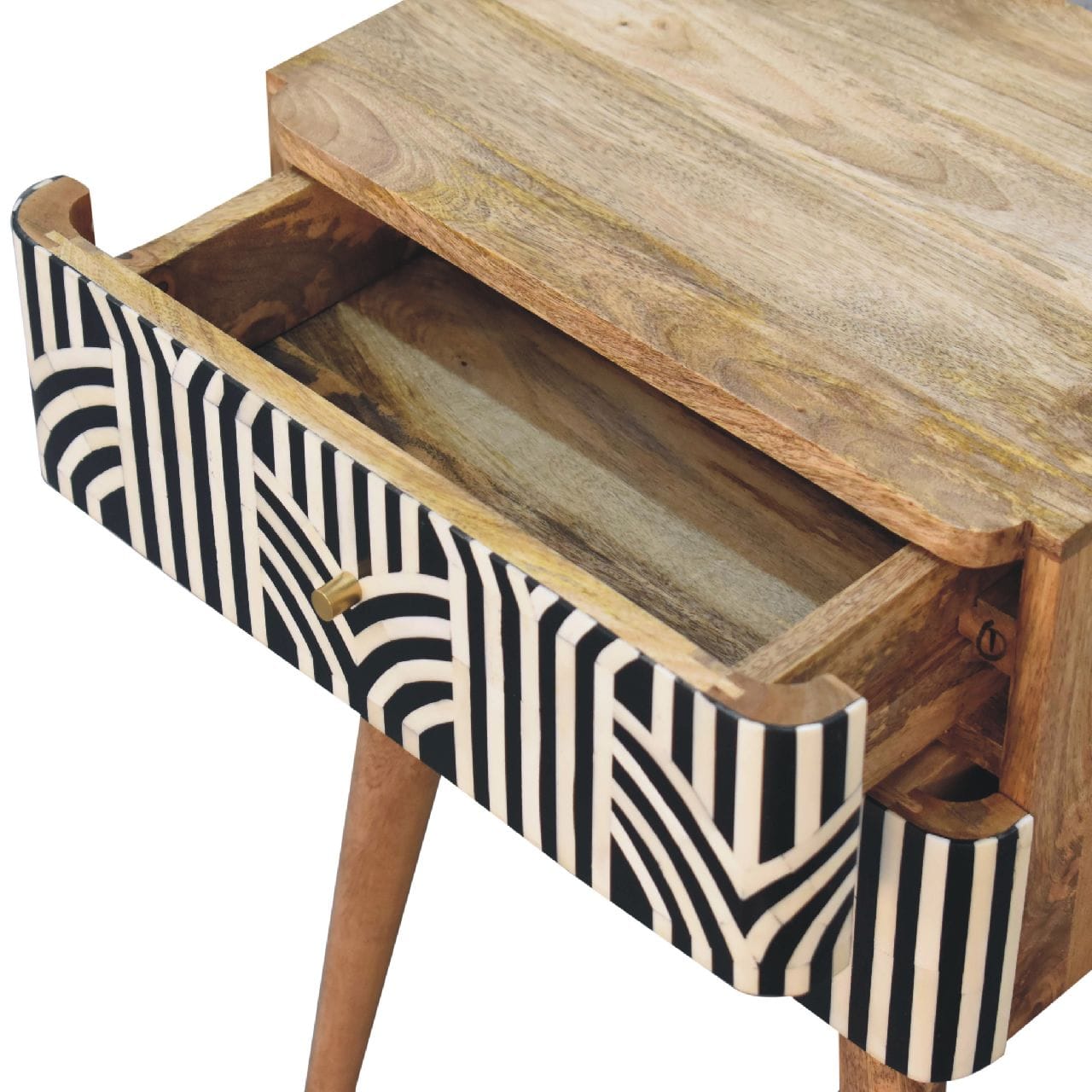 Edessa Bone Inlay Nightstand - Solid Mango Wood Bedside Table for Bedroom - product view 6 showing handcrafted solid...