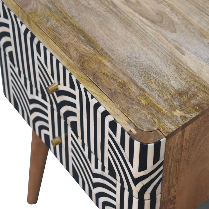 Edessa Bone Inlay Nightstand - Solid Mango Wood Bedside Table for Bedroom - product view 5 showing handcrafted solid...