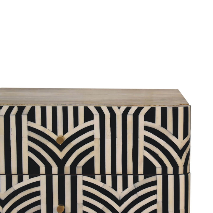 Edessa Bone Inlay Nightstand - Solid Mango Wood Bedside Table for Bedroom - product view 4 showing handcrafted solid...