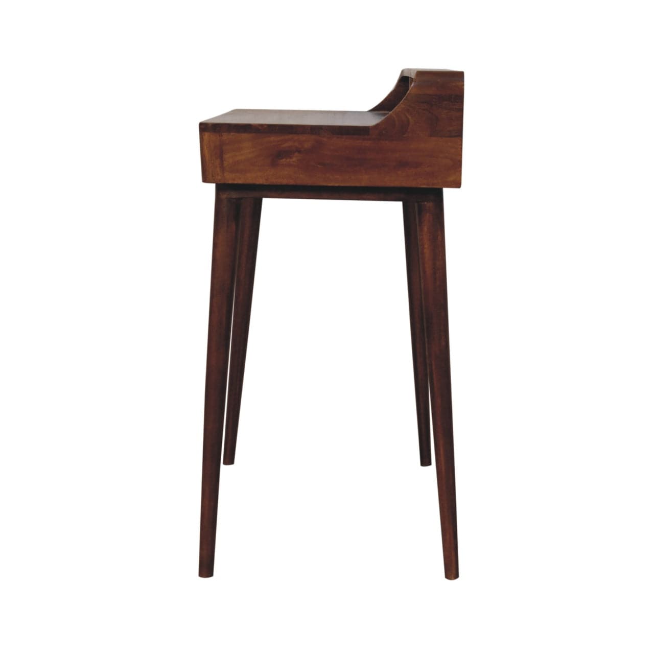 Elevated Chestnut Writing Desk - Solid Mango Wood Desk for Home Office - product view 9 showing handcrafted solid mango...