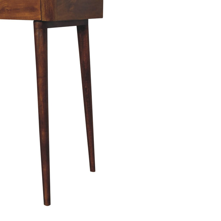Elevated Chestnut Writing Desk - Solid Mango Wood Desk for Home Office - product view 8 showing handcrafted solid mango...