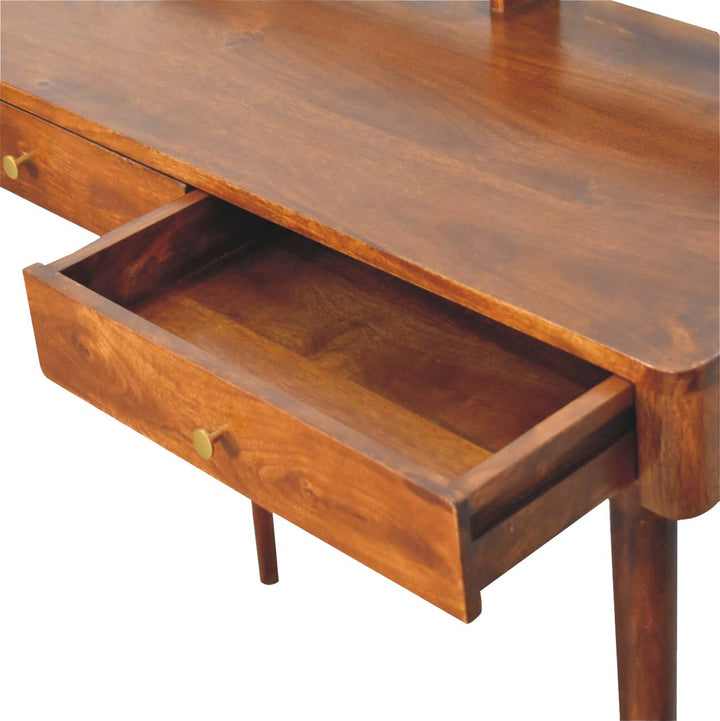 Elevated Chestnut Writing Desk - Solid Mango Wood Desk for Home Office - product view 7 showing handcrafted solid mango...