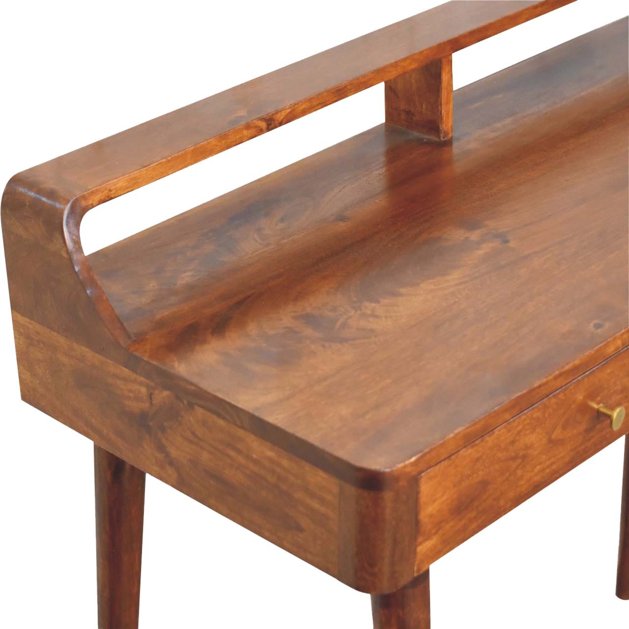 Elevated Chestnut Writing Desk - Solid Mango Wood Desk for Home Office - product view 6 showing handcrafted solid mango...