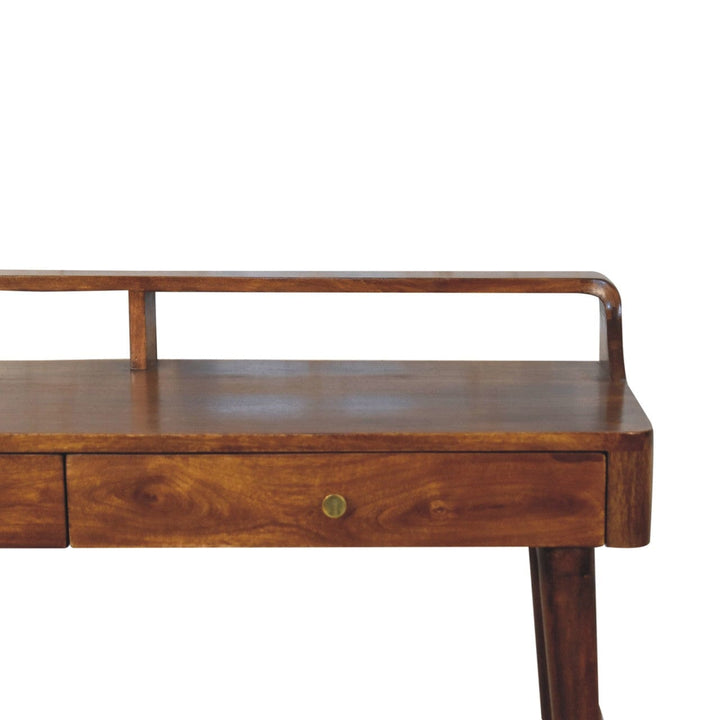 Elevated Chestnut Writing Desk - Solid Mango Wood Desk for Home Office - product view 5 showing handcrafted solid mango...