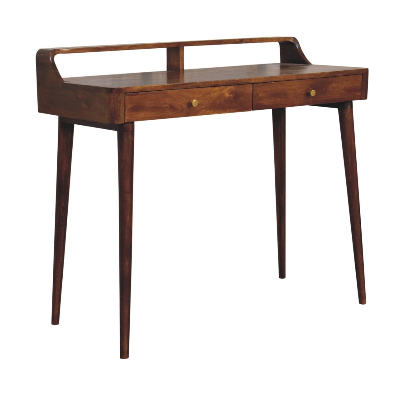 Elevated Chestnut Writing Desk - Solid Mango Wood Desk for Home Office - product view 4 showing handcrafted solid mango...