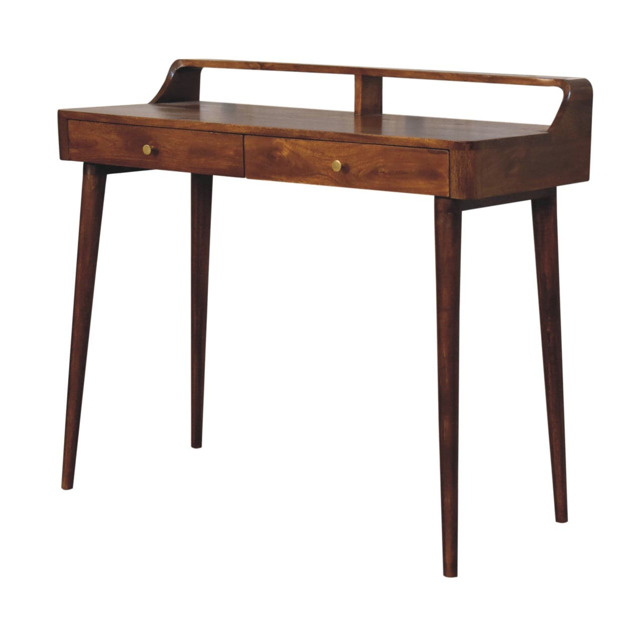 Elevated Chestnut Writing Desk - Solid Mango Wood Desk for Home Office - product view 3 showing handcrafted solid mango...