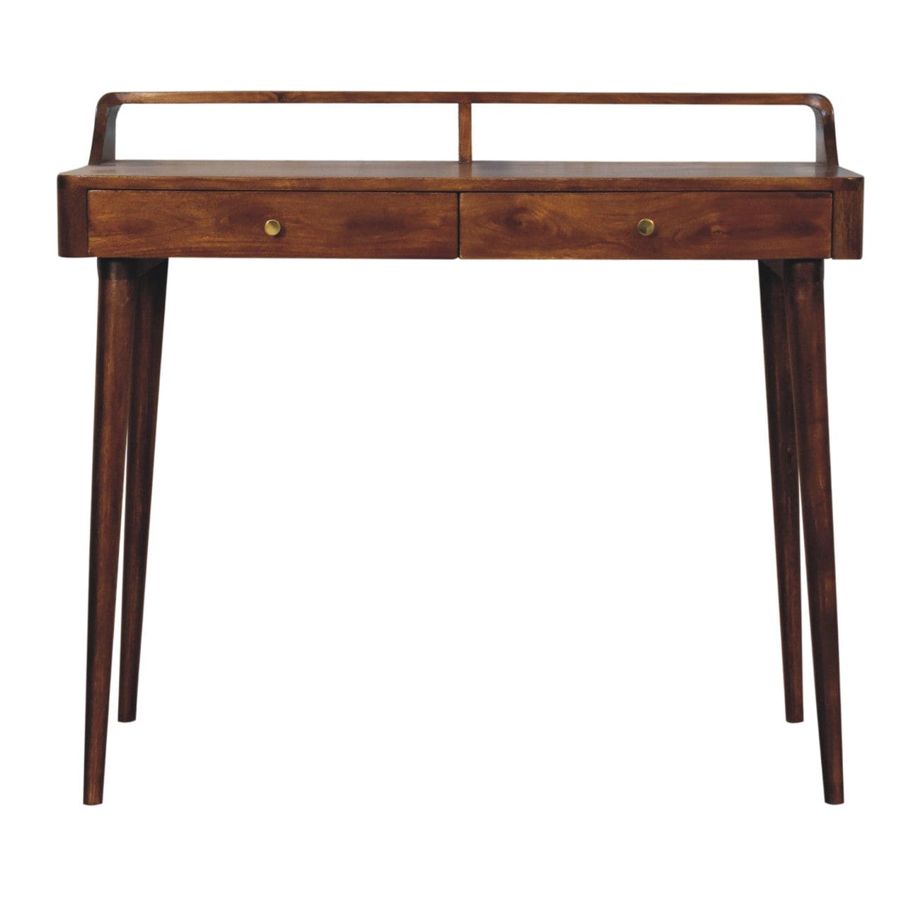 Elevated Chestnut Writing Desk - Solid Mango Wood Desk for Home Office - product view 2 showing handcrafted solid mango...