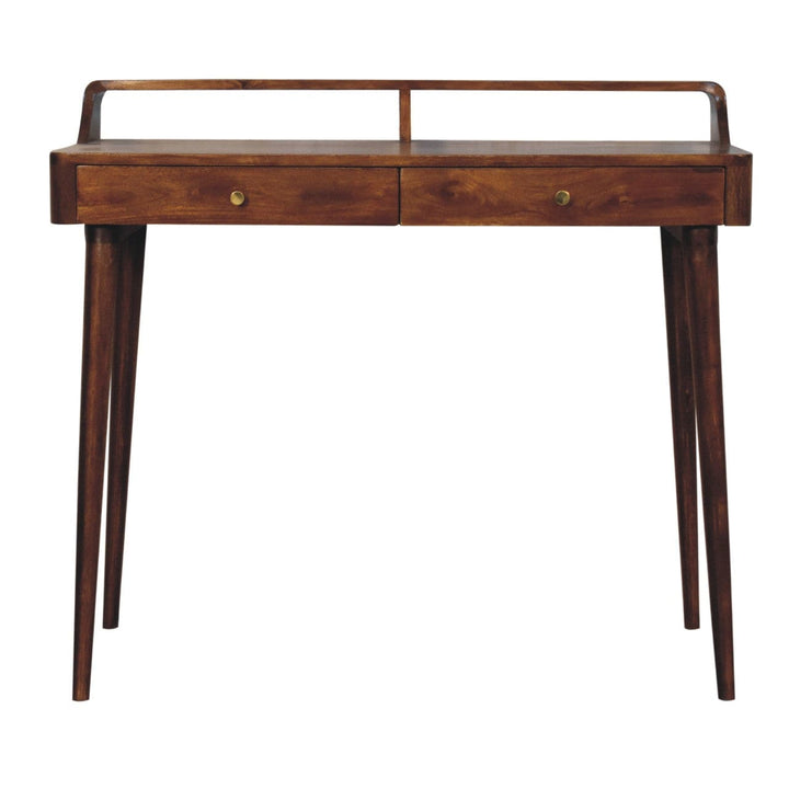 Elevated Chestnut Writing Desk - Solid Mango Wood Desk for Home Office - product view 2 showing handcrafted solid mango...