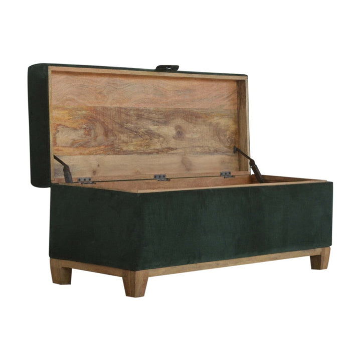 Emerald Cotton Velvet Storage Box - Solid Mango Wood Storage Container for Home - product view 6 showing handcrafted...