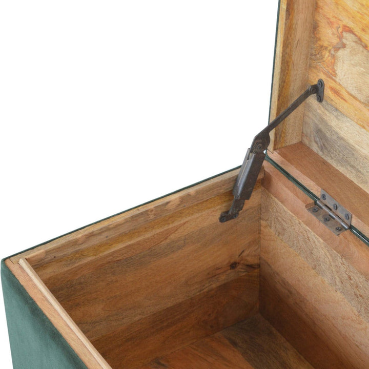 Emerald Cotton Velvet Storage Box - Solid Mango Wood Storage Container for Home - product view 5 showing handcrafted...