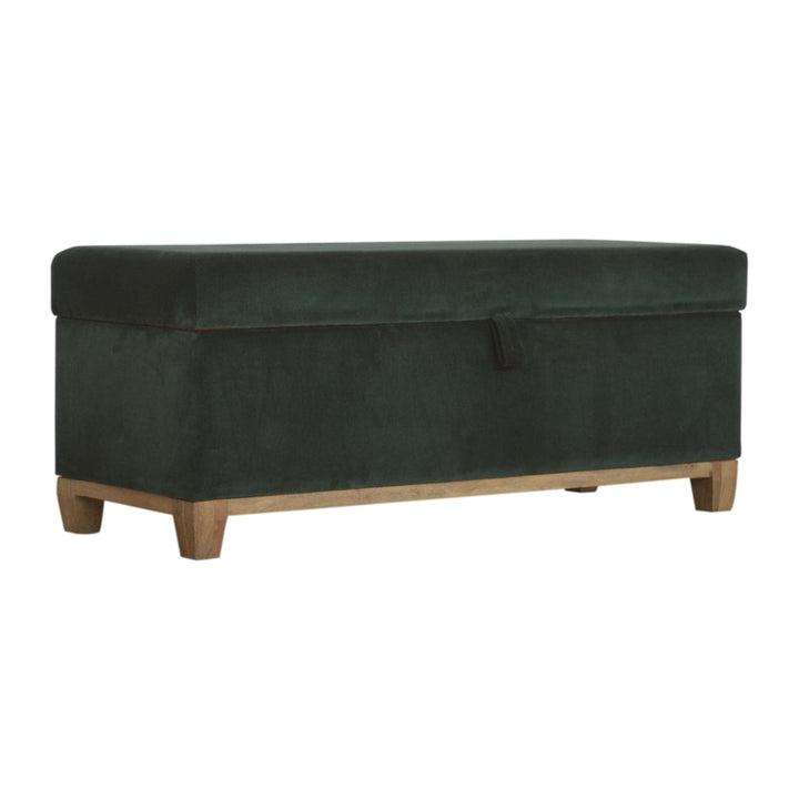 Emerald Cotton Velvet Storage Box - Solid Mango Wood Storage Container for Home - product view 3 showing handcrafted...