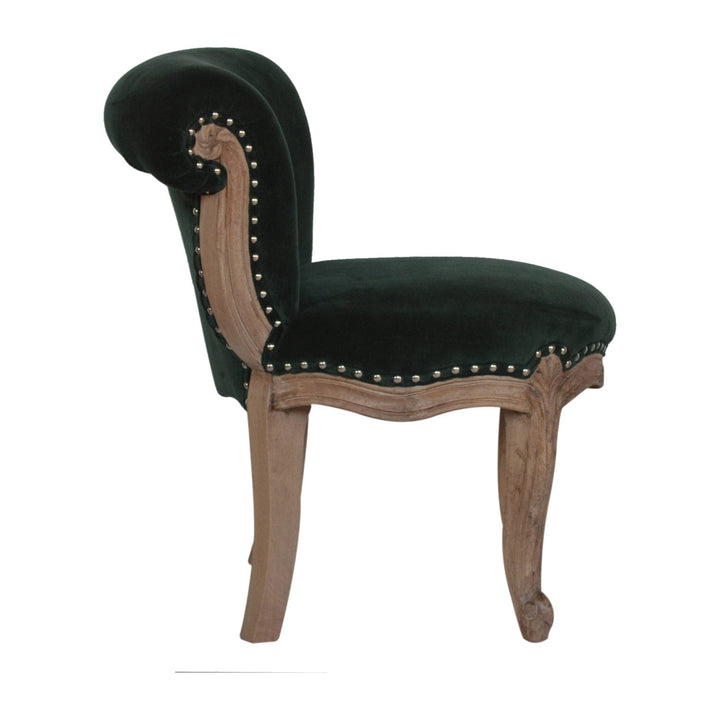 Emerald Green Chair in Solid Mango Wood - product view 6 showing handcrafted solid mango wood chair