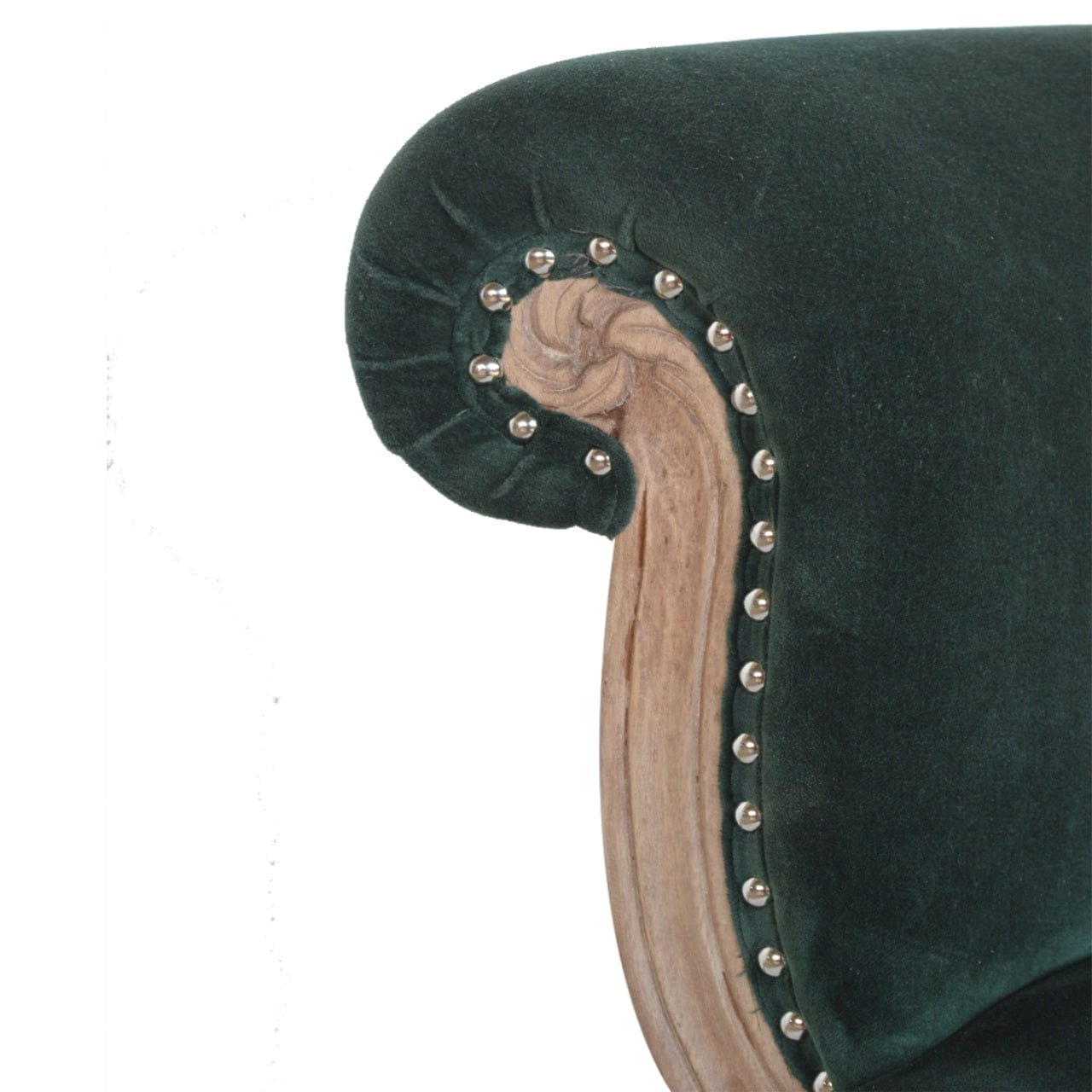 Emerald Green Chair in Solid Mango Wood - product view 4 showing handcrafted solid mango wood chair