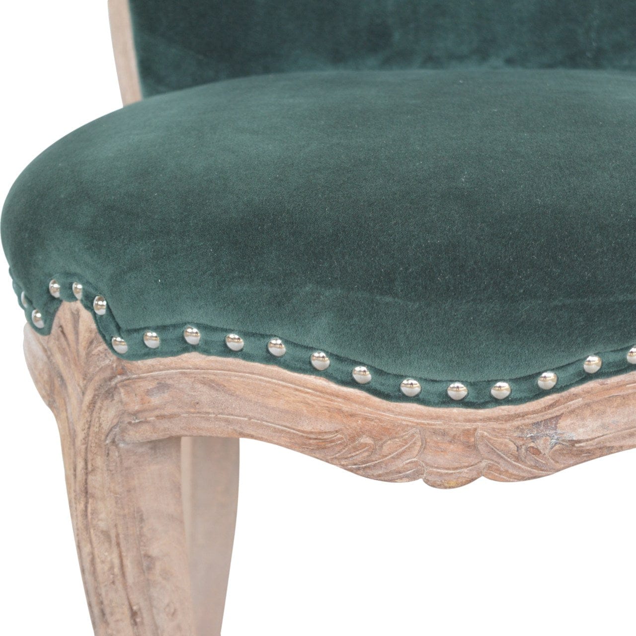 Emerald Green Chair in Solid Mango Wood - product view 3 showing handcrafted solid mango wood chair