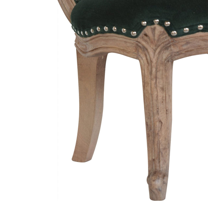 Emerald Green Chair in Solid Mango Wood - product view 2 showing handcrafted solid mango wood chair