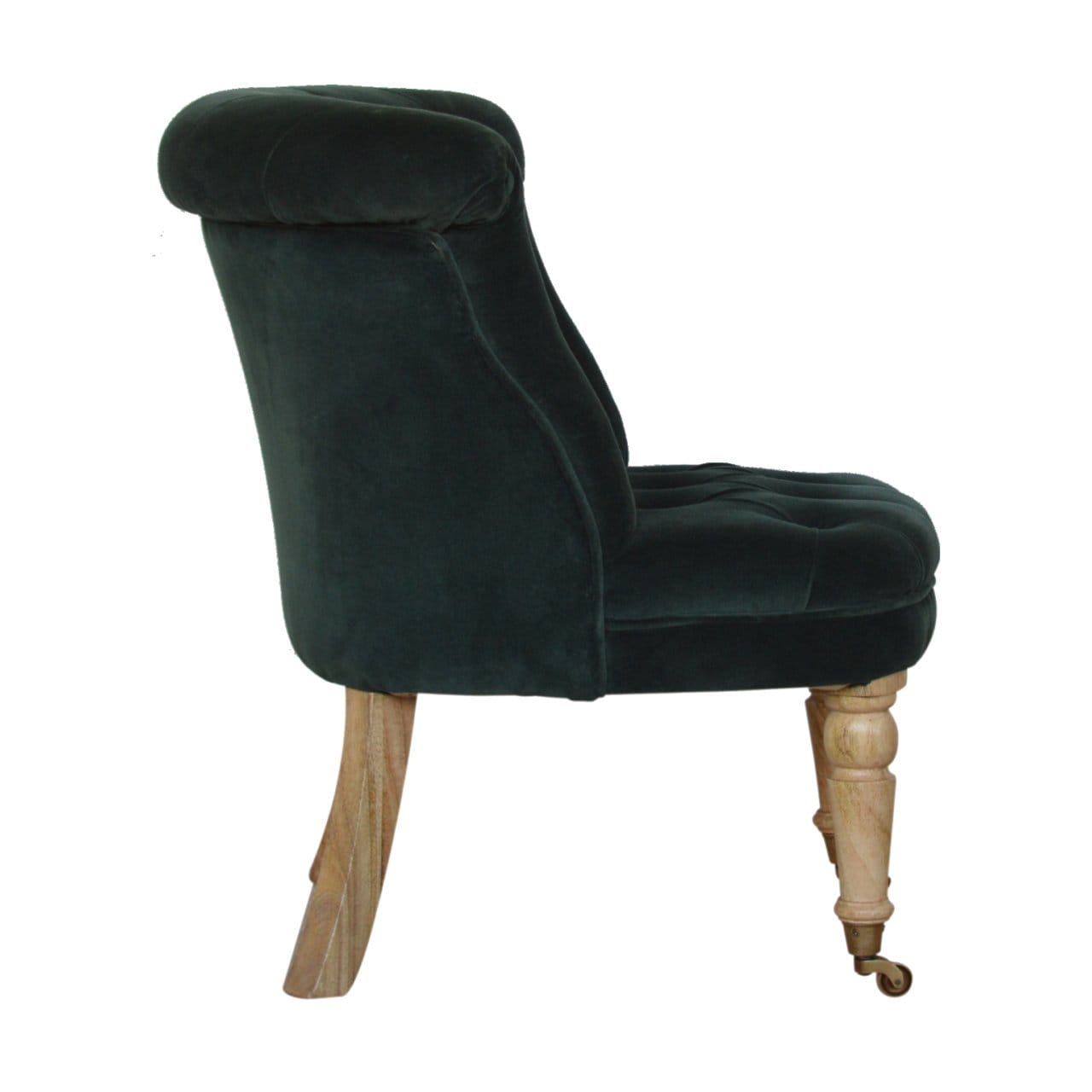 Emerald Velvet Accent Chair in Solid Mango Wood - product view 7 showing handcrafted solid mango wood chair