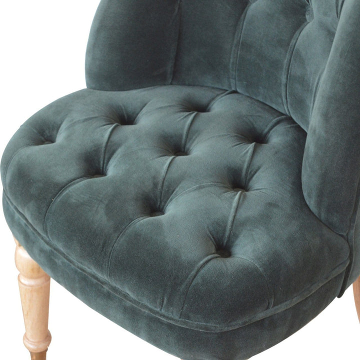 Emerald Velvet Accent Chair in Solid Mango Wood - product view 5 showing handcrafted solid mango wood chair
