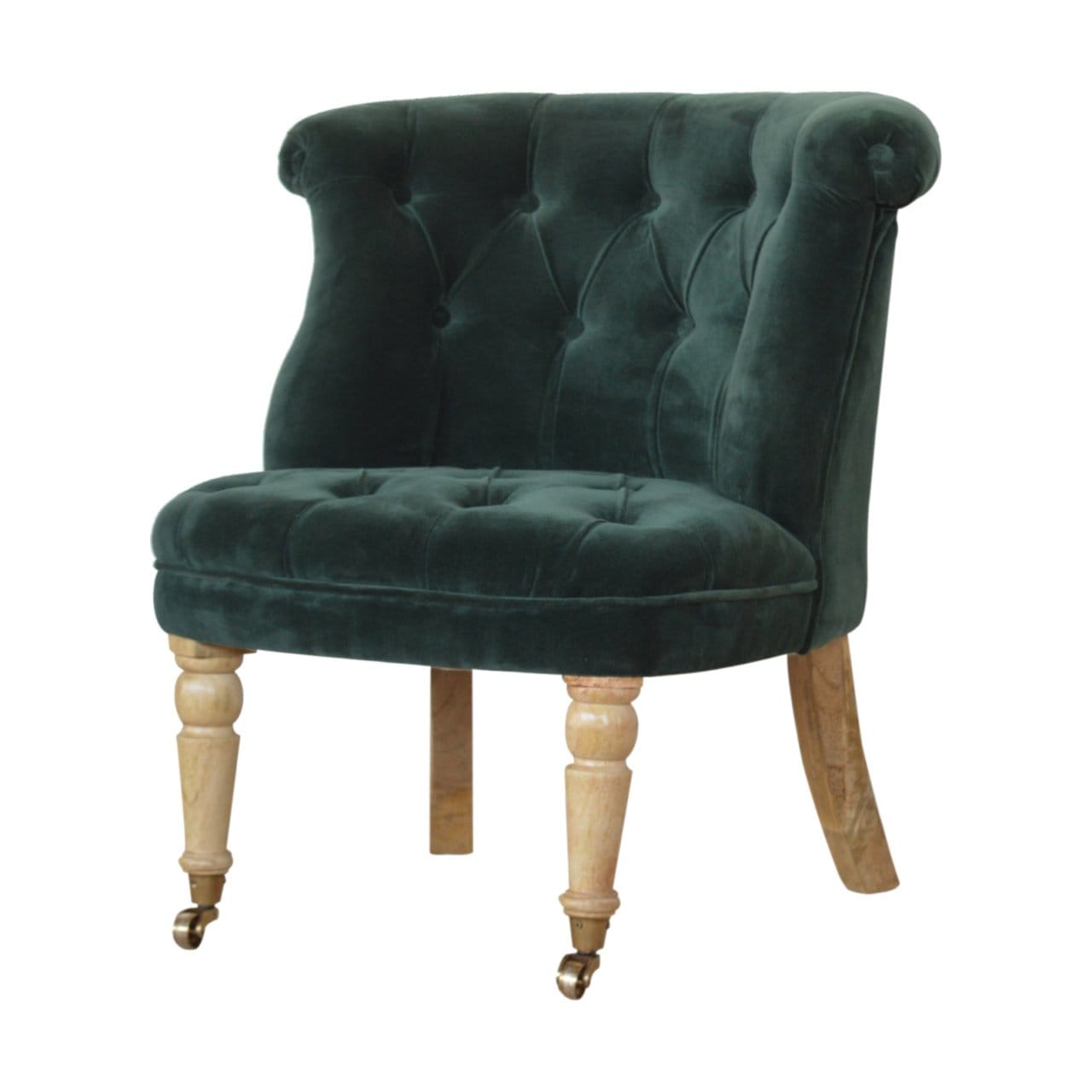 Emerald Velvet Accent Chair in Solid Mango Wood - main view showing handcrafted solid mango wood chair