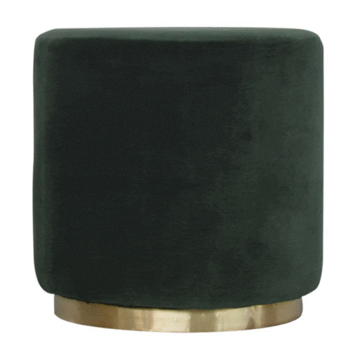 Emerald Velvet Gold Footstool - Solid Mango Wood Accent Stool for Living Room - product view 7 showing handcrafted solid...